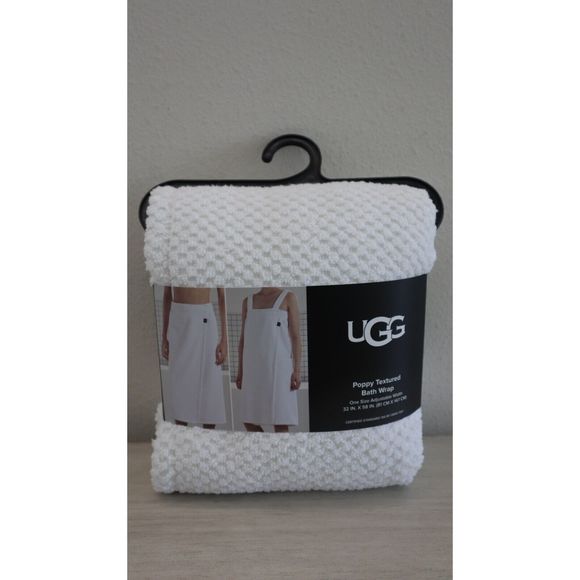 UGG Women's One Size Adjustable Width White Poppy Textured Cotton Body Bath Wrap - Picture 1 of 8